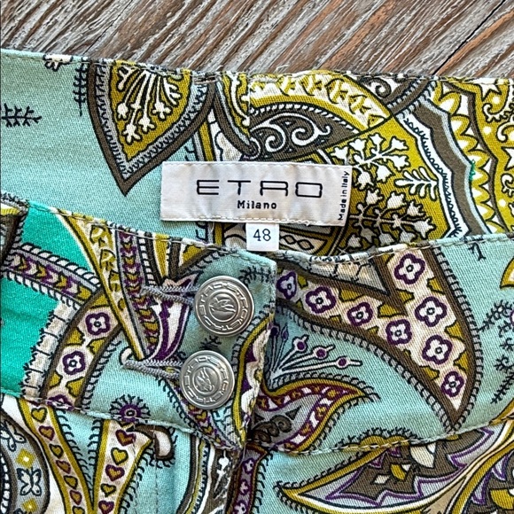 ETRO Paisley Print Pants in Green Purple Yellow 48 ITALY / 10 US - Picture 2 of 11
